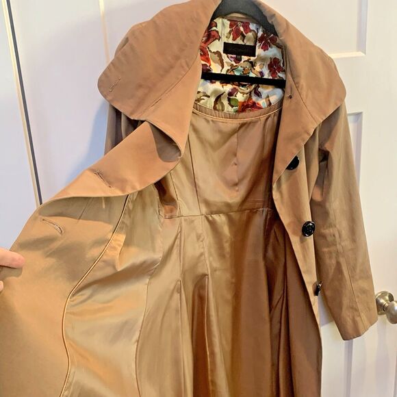 Steve Madden Trench Coat Women Petite Small Beige Pleated Belt Waist Rain Jacket - Picture 8 of 11